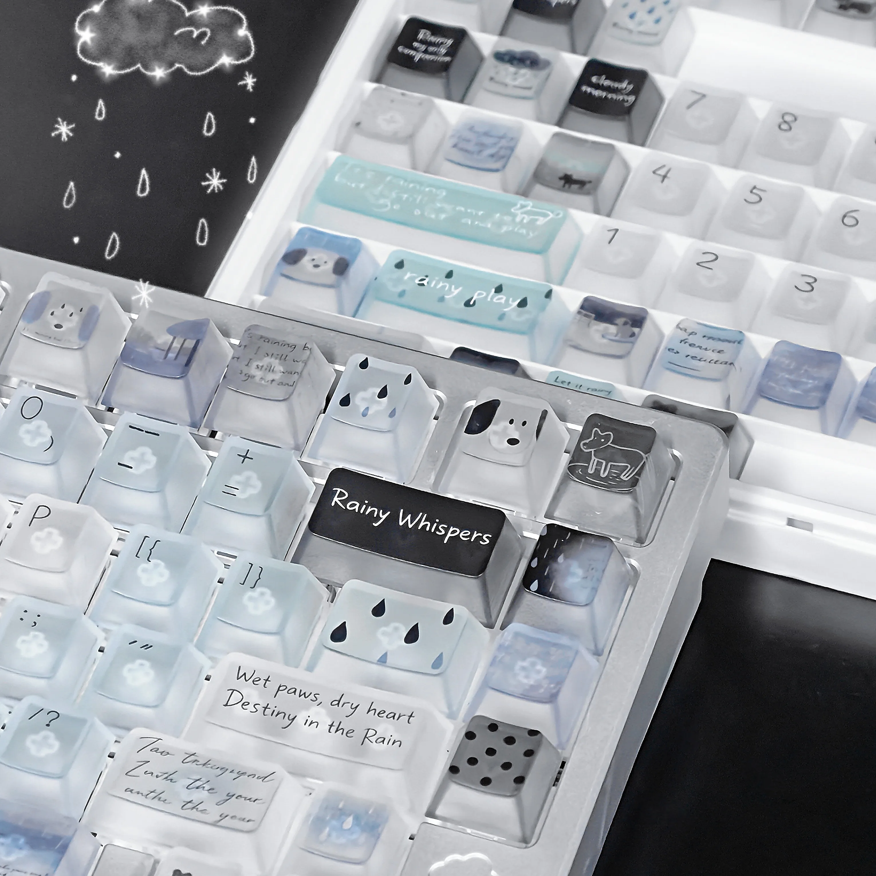 Puppy rainy day keycap PC version 120 pieces cute versatile fit cross shaft original height matte