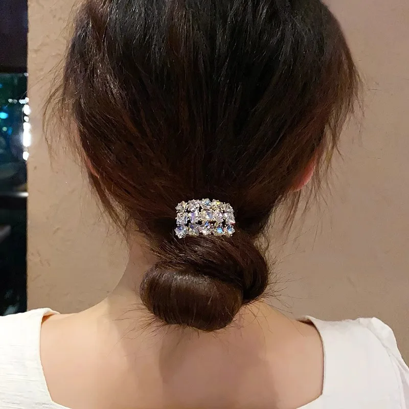 

Exquisite glitter drill head rope black high stretch hair tie versatile ponytail temperament scrunchie high-end ball hair rope