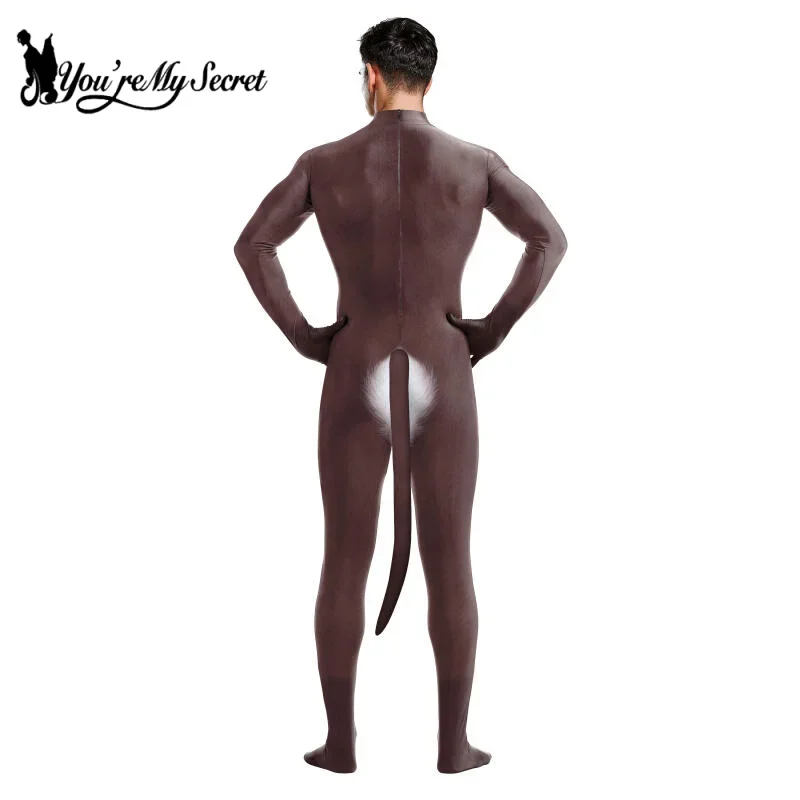 [คุณความลับของฉัน] ฮาโลวีน Furry คอสเพลย์เครื่องแต่งกาย Husky Dog ผู้ชายคอสเพลย์สัตว์หมาป่าพิมพ์ชุดบอดี้สูทสัตว์เลี้ยง Jumpsuit พร้อมหาง