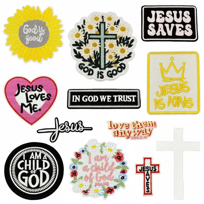 

Jesus God Cross Crucifix Letters Heart Iron-on Sew Embroidery Badge Patches DIY T-shirt Hat Backpack Clothing Appliques Sticker