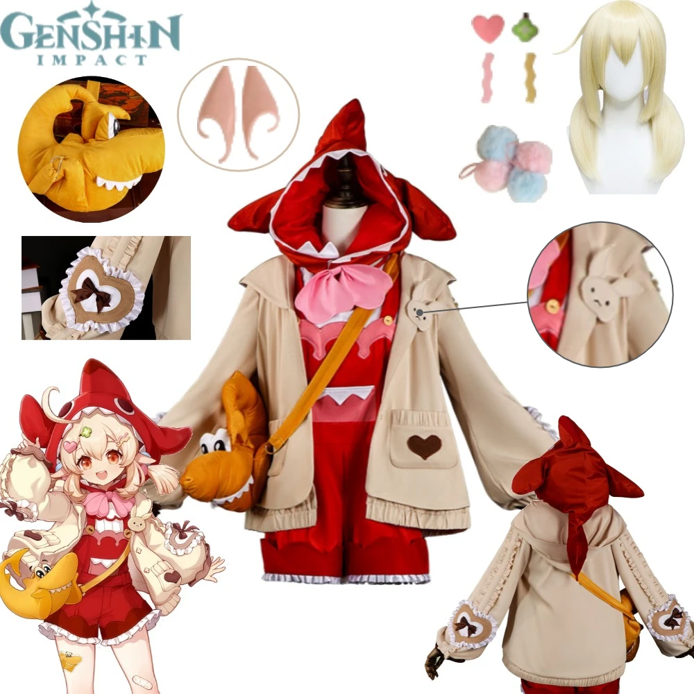 

Genshin Impact Klee Cosplay Costume Collab Cute Little Shark Cute Dress Lolita Bag Wig Set Halloween Role Play Women's Outfit