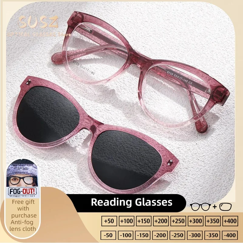 

SUSZ Fashion Polarized Myopia Magnet Clip On Prescription Sunglasses Women Oval Driving Progressive UV Protection Eyeglasses