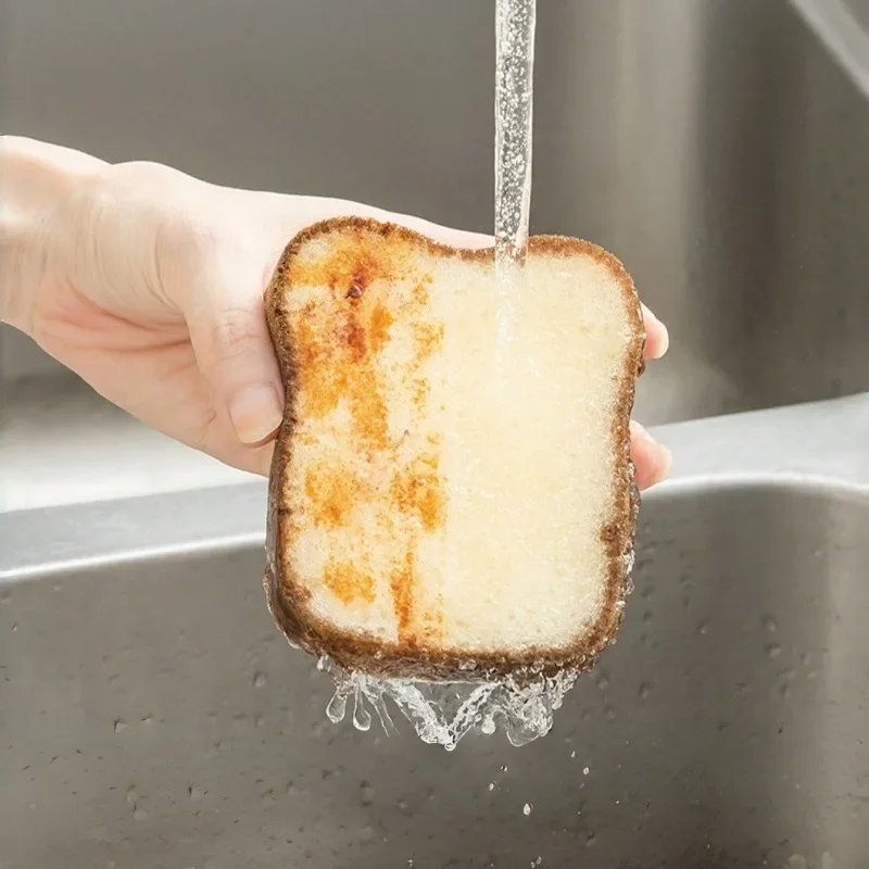 Cute Toast Bread Shaped Dishwashing Sponge, Japanese Style Kitchen Cleaning Tool, Super Absorbent Decontamination Scrubber for