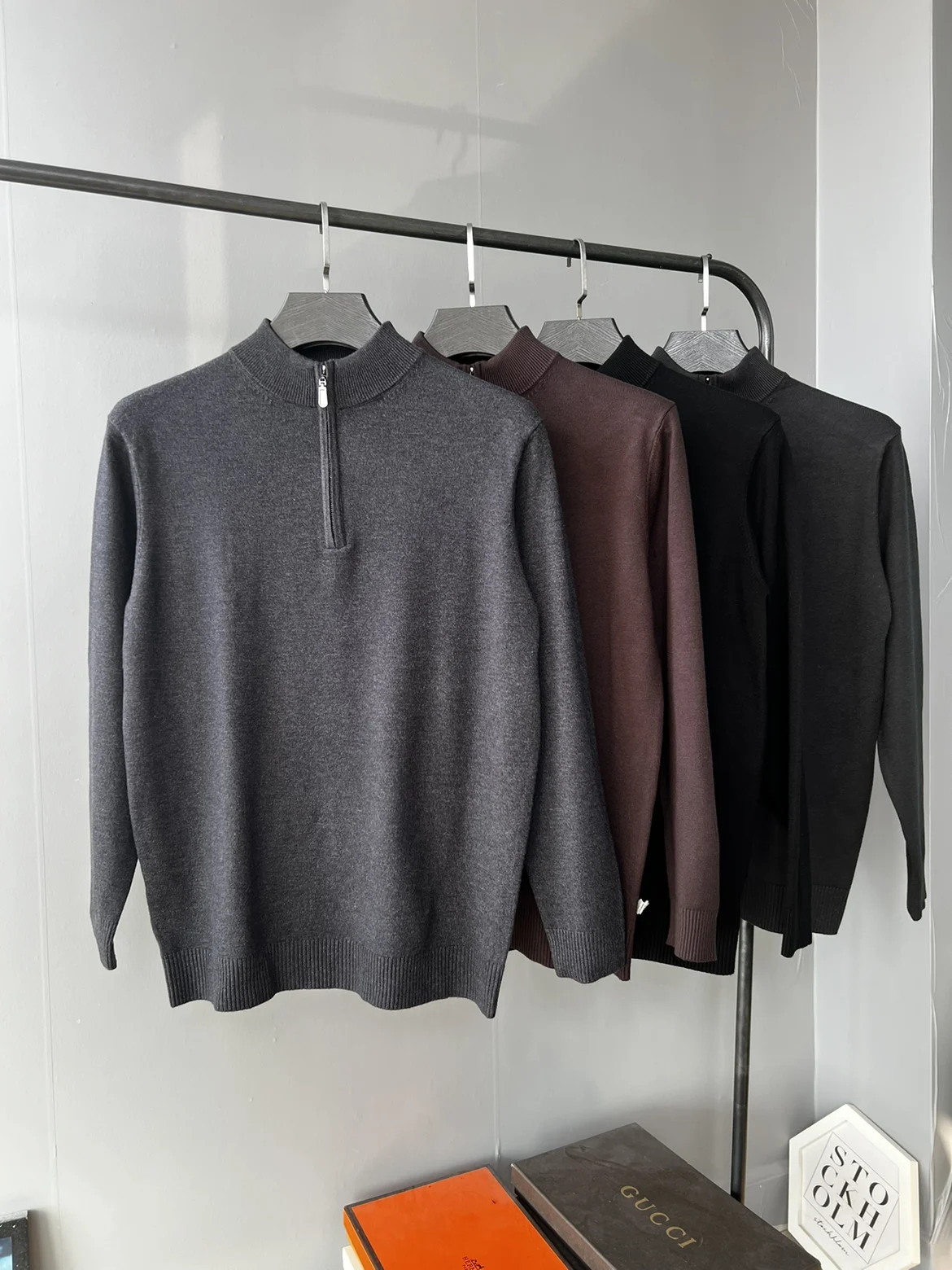 

Soft Comfortable Men's Knitted Sweater f Zipper Rayon Fiber Fabric Stand Collar Busin Sle Winter Thiened Long Sve