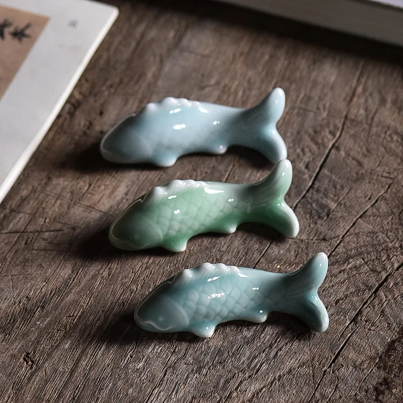 Celadon Koi Fish Pen Rest Multifunctional Cute Pen Holder Creative Pen Mountain Exquisite Desktop Ornament For Student