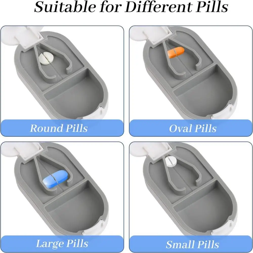 1pc Mini Portable Pill Splitter 2-in-1 Pill Case with Stainless Steel Blade Pill Splitter for Small Or Large Pills