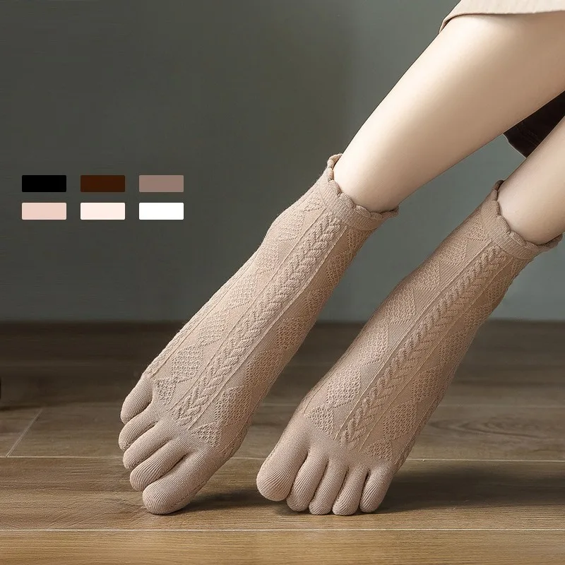 

3 Pairs Five-Toe Short Tabi Socks with Fingers Spring Fall Lightweight Breathable Women's Toe Socks White Ladies Socks Set 2025