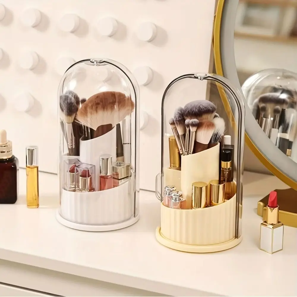 

360° Rotating Makeup Brush Holder Dustproof with Lid Lipstick Eye Shadow Storage Box Large Capacity Clear