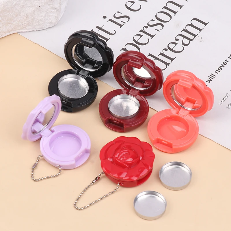 علبة ظلال عيون فارغة مع سلسلة مفاتيح على شكل زهرة وردية صندوق أحمر شفاه حاوية تعبئة مستحضرات التجميل علبة قناع شفاه للمكياج قابلة لإعادة الملء
