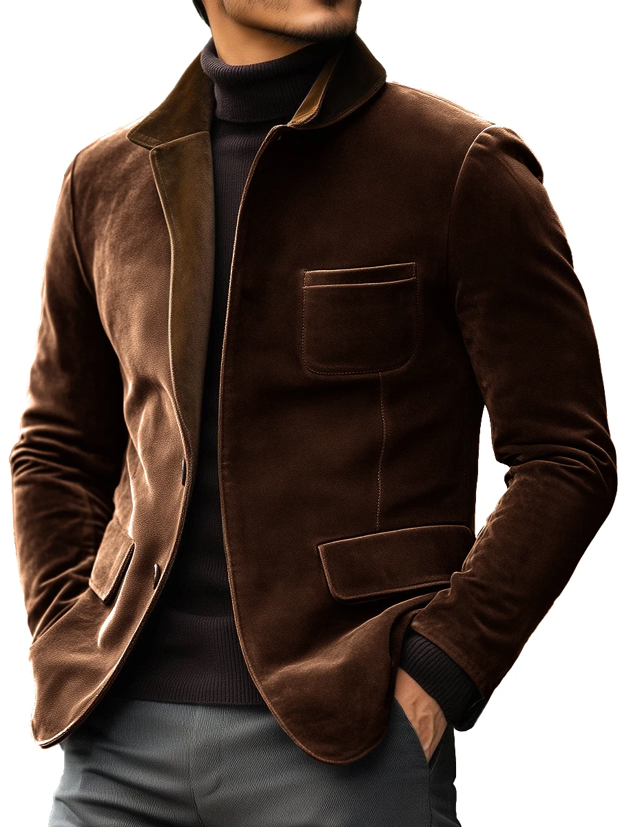 Outono inverno masculino casual camurça blazer jaqueta manga longa cor sólida único breasted botão moda jaquetas sob medida