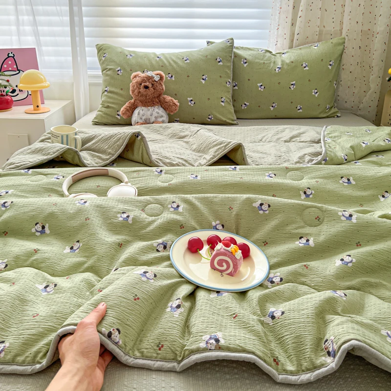 

Летнее стеганое одеяло из пуфовой пряжи с мультяшным принтом, односпальное/двуспальное, стеганое покрывало, одеяло для кондиционированных помещений, приятное для кожи.