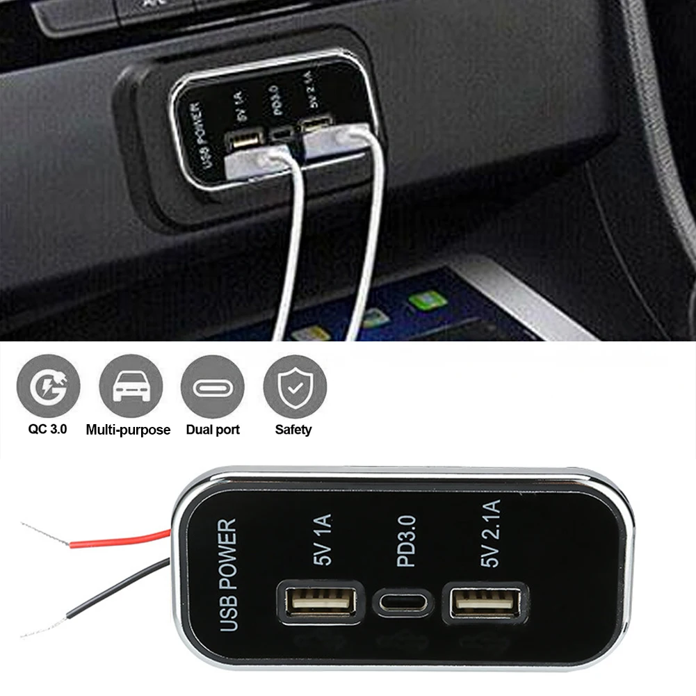 

Зарядное устройство для мотоцикла 12/24 В USB + Type-C, быстрая зарядка для автомобиля, лодки, бортовой разъем для быстрой зарядки