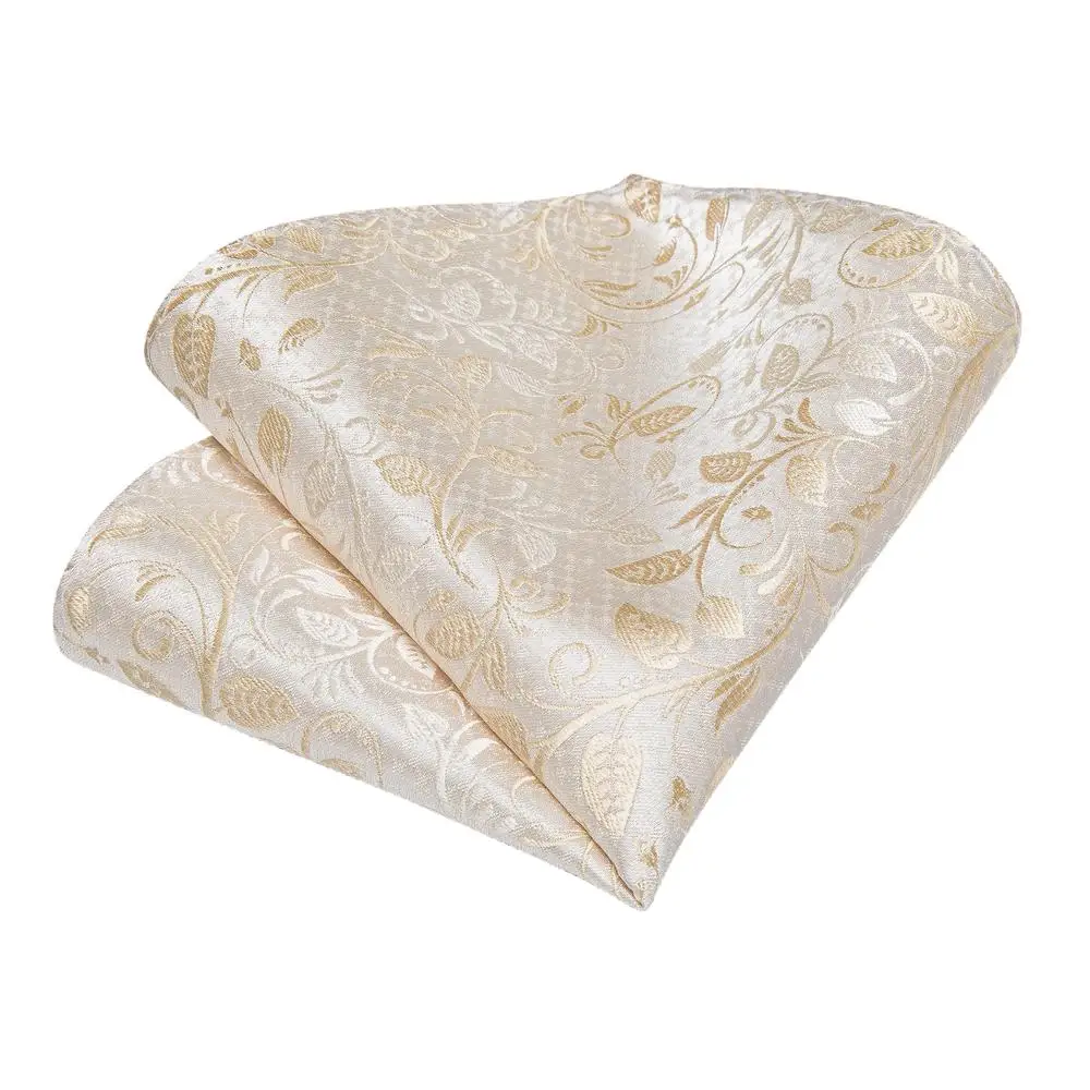 Hi-Tie Dasi Pernikahan Desainer Motif Bunga Warna Beige Champagne Untuk Pria, Set Dasi Pria Dengan Sapu Tangan & Kancing Manset, Hadiah Untuk Pesta Bisnis, Dropshipping