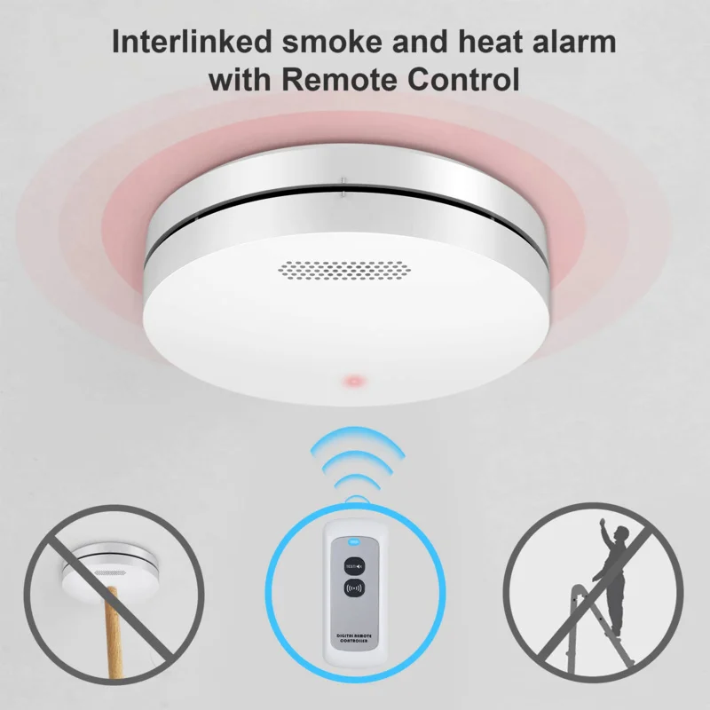 CPVAN-Interconectar Alarme de Fumo e Calor com Controle Remoto, Detector de Incêndio Sem Fio, Segurança da Bateria, 433MHz, 10 Anos