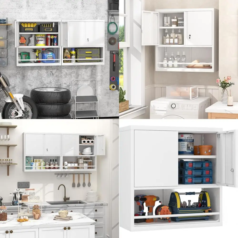 

31 White Metal Locking Wall Cabinet with Adjustable Shelves for Garage Storage and Office Utility