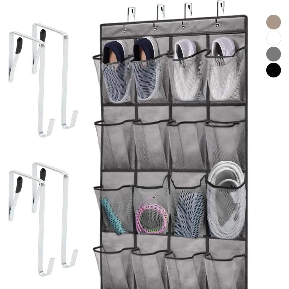 

Over the Door Hanging Shoe Organizer, 24 Breathable Mesh Pockets, Closet Rack Storage Holder, Stay in Place Hooks Han