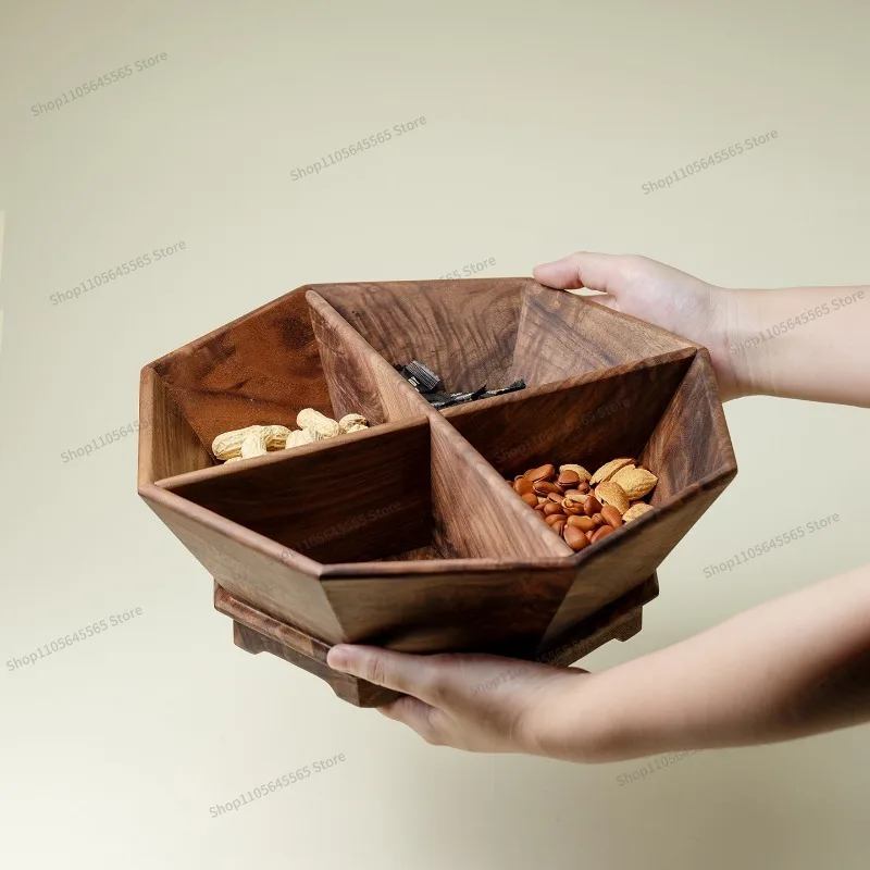 For Solid Wood Grid Dried Fruit Box, Home Living Room Desktop Snacks, Nuts and Fruits, Four Grid Simple Storage Box