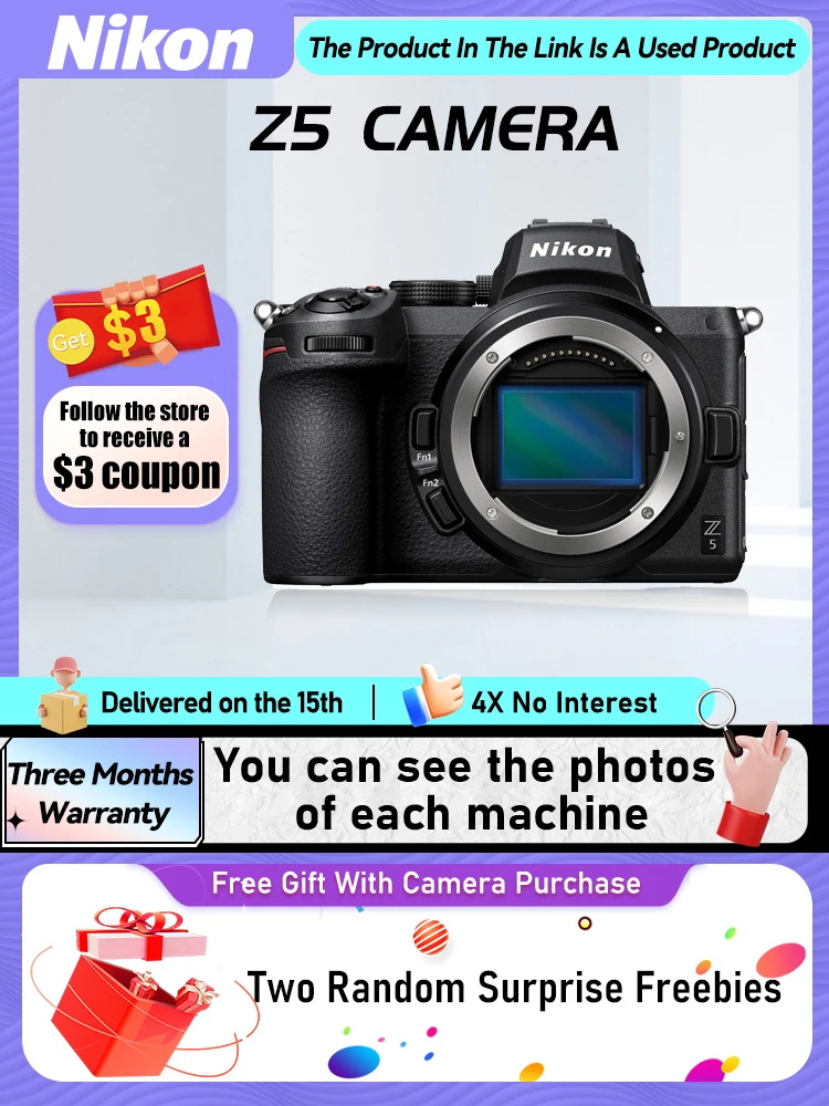 Nikon Z5 Z7 FX Full Frame Mirrorless Câmera Digital Compacta Fotógrafo Profissional Fotografia 45.75MP 4K Câmeras de Vídeo (Usado)