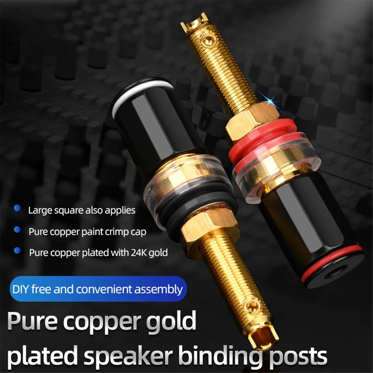 4Pcs Hifi Speaker Terminal Binding Post Pure Copper Gold Plated Amplifier Connector for Female Banana Jack Plug