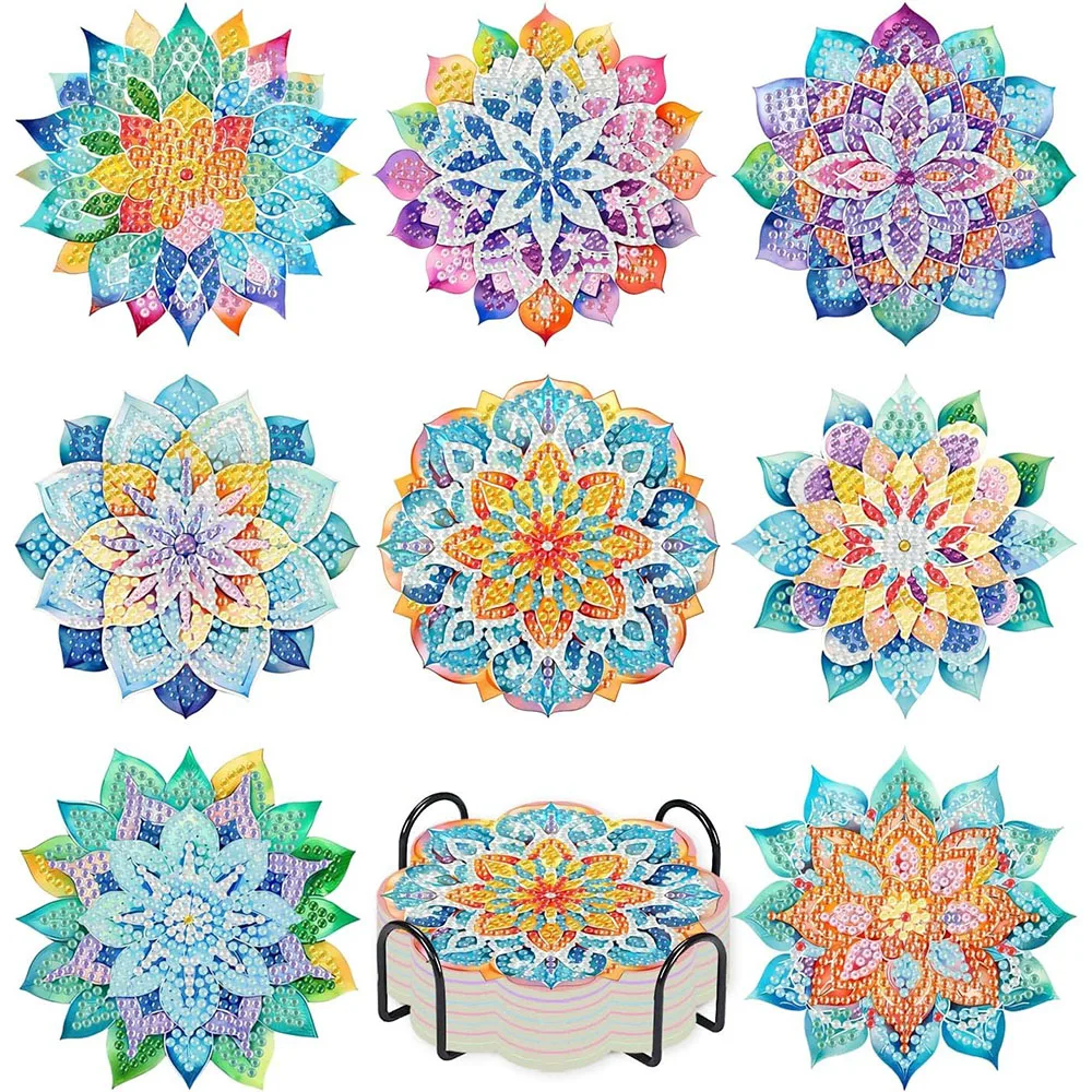 

8PCS 4Inch Succulent Diamond Art Coasters with Holder, DIY Flowers Diamond Painting Coasters Kits Gift Set for Beginners