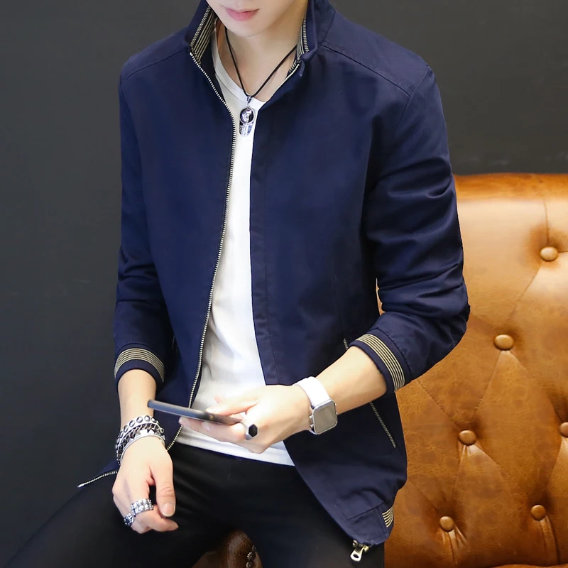 

Spring Autumn 2024 New Sle Men's Cotton Jaet Thin Outerwear Youth Faion Long Sve Zipper Closure Slim Fit Outerwear