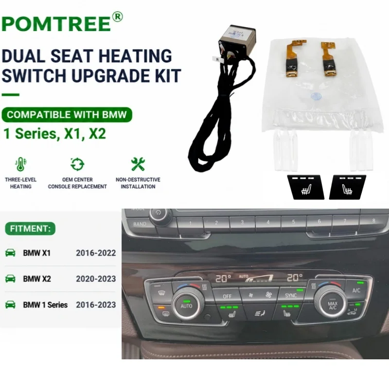 Built-in Car Seat Heating System Kit Fit 2 Seats,Compatible With BMW X1 Models,Including Heating Pads & Special Switch