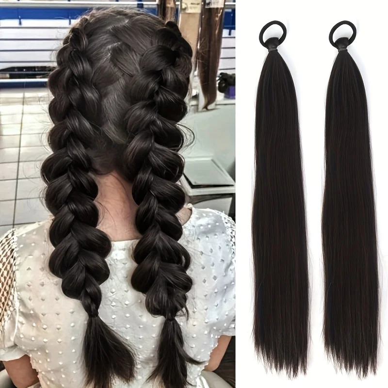 Synthetic 2pcs Braidable Ponytail - High-Temperature Resistant Wigs Straight for Women'S  Natural Look Ponytail Hair Extensions