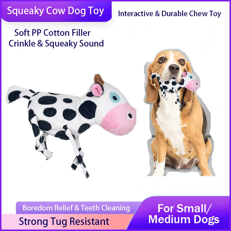 

Plush Cow Squeaky Dog Toy Durable Bite Proof Interactive Toy Anti Boredom Molar Play Toy for Daily Dog Entertainment
