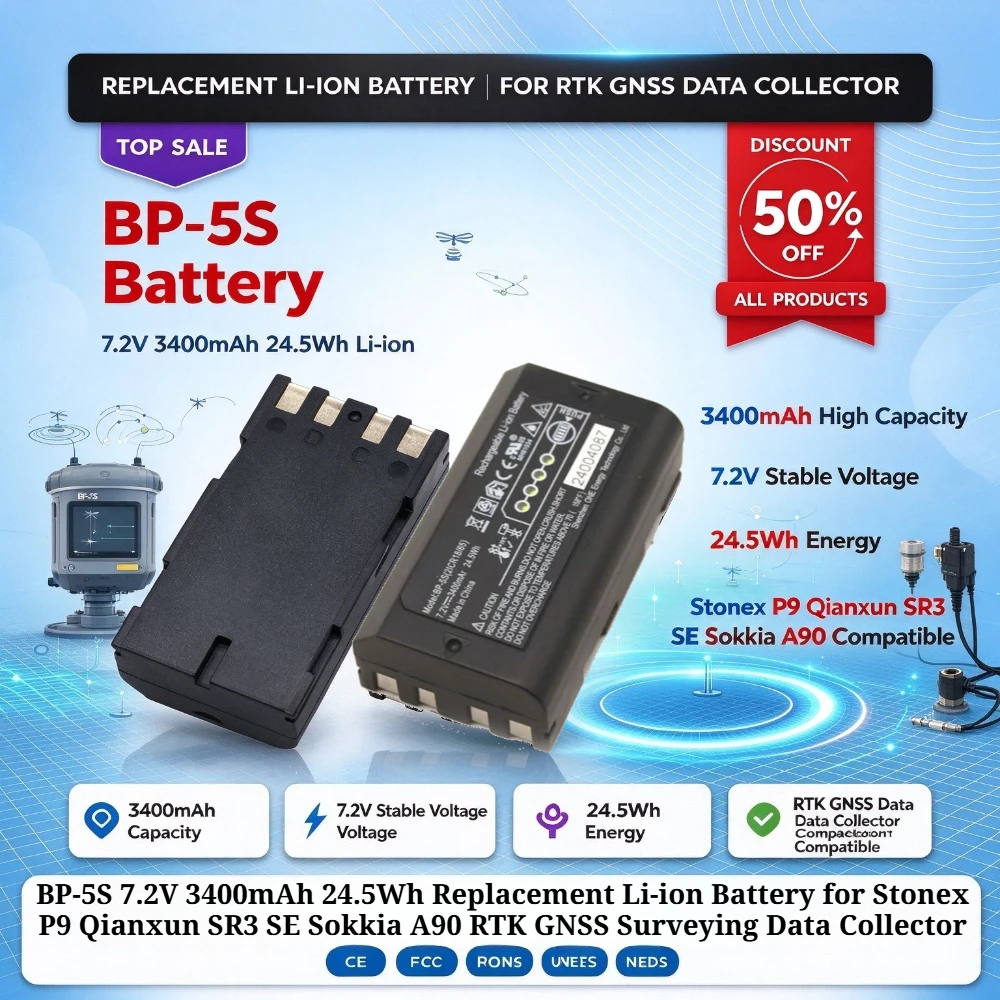 BP-5S 7.2V 3400mAh 24.5Wh Replacement Li-ion Battery for Stonex P9 Qianxun SR3 SE Sokkia A90 RTK GNSS Surveying Data Collector