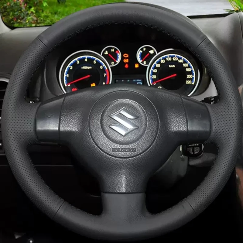 Black Artificial Leather Steering Wheel Cover Hand-stitched Car Steering Wheel Cover For Suzuki SX4 Alto Old Swift Opel Agila