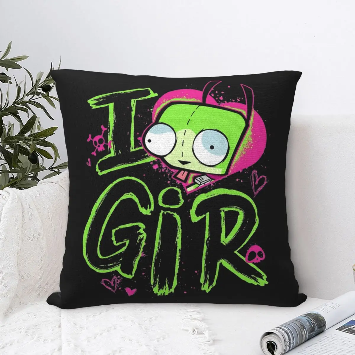 Invader Zim Valentine's Day Pillow Cases I Love GIR Retro Pop Cushion Cover Customized Zipper Decor Pillowcase for Home 18