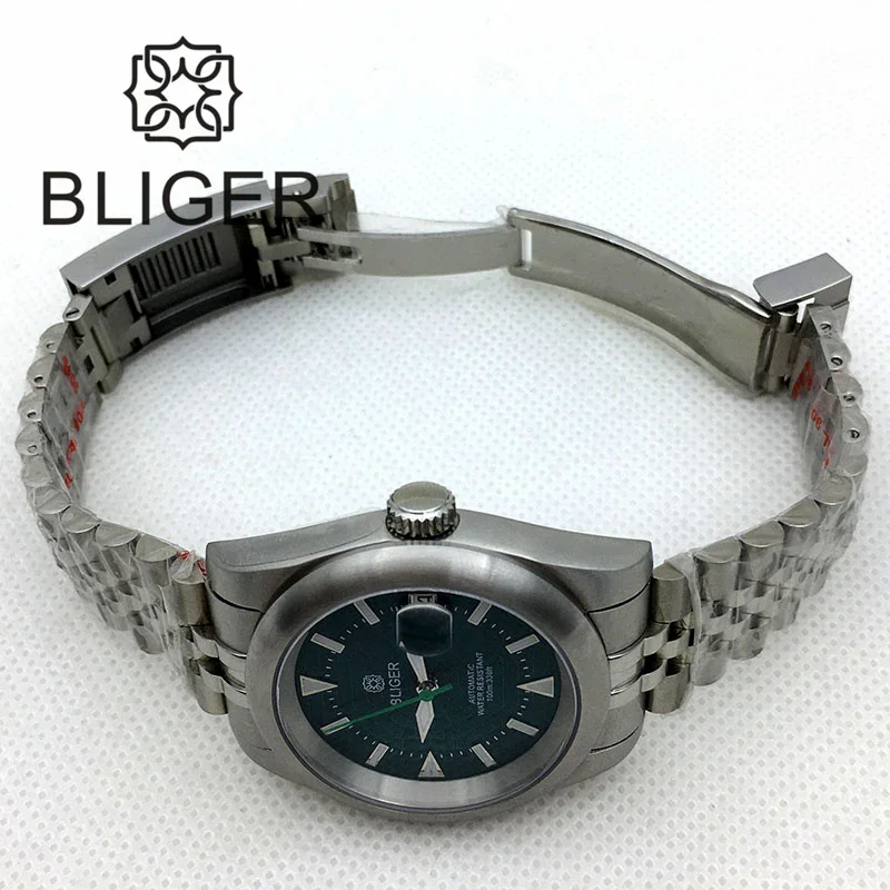 BLIGER 36mm/39mm NH35A Automatic Watch For Men Turquoise Green Dial Sapphire Glass Luminous Index Jubilee Bracelet Date Function