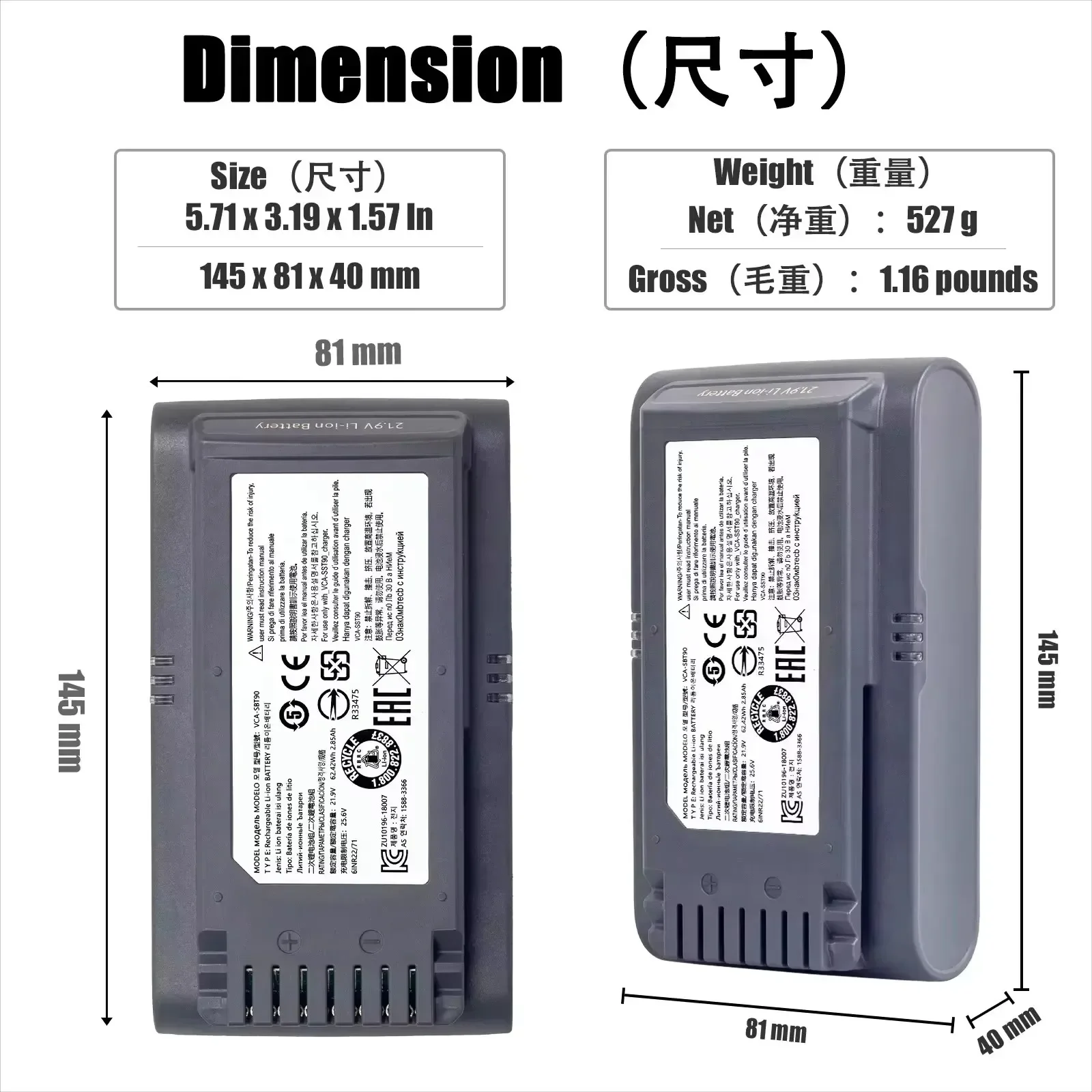 21.6V 5000mAh Replacement Vacuum Cleaner Li-ion Battery for Samsung Jet 90/Jet 75 Pet/Jet 75 Cordless Stick Vacuum VCA-SBT90/XAA