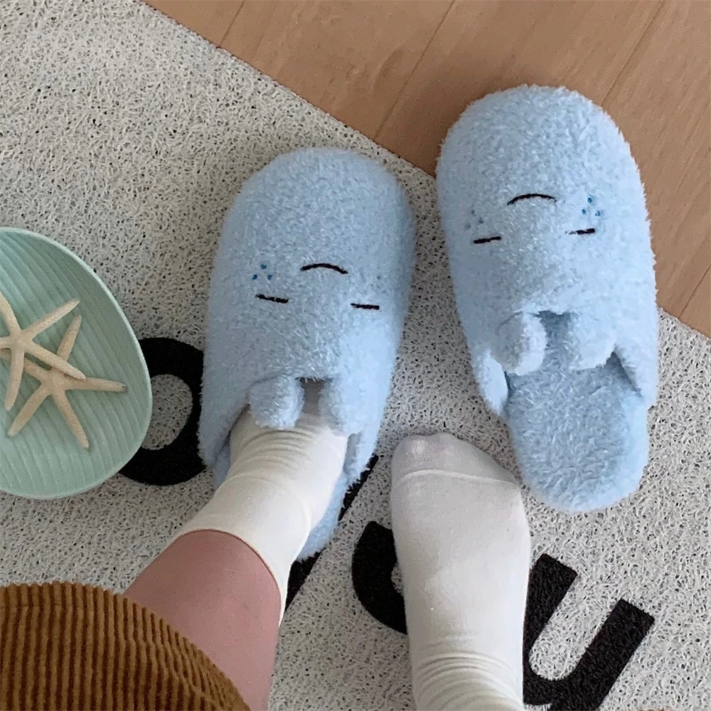 Cute Raindrop Japanese Autumn Plush Slippers Silent Non Slip Cartoon Floor Shoes Home Bedroom Couple Cotton Slippers view 2