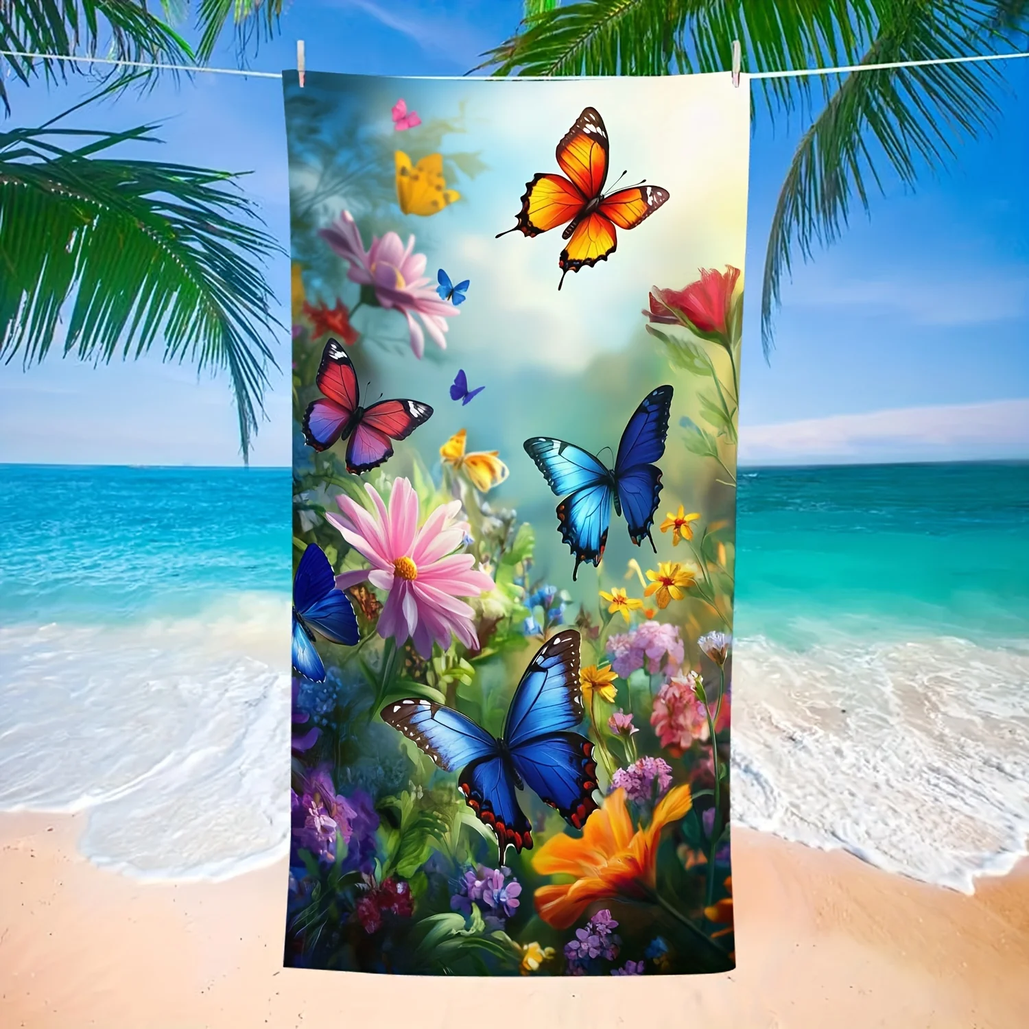 3D Butterfly Beach Towel 31.5x63 Inch Colorful Floral Print Soft Microfiber Bath Towel Quick Dry Lightweight for Summer Travel