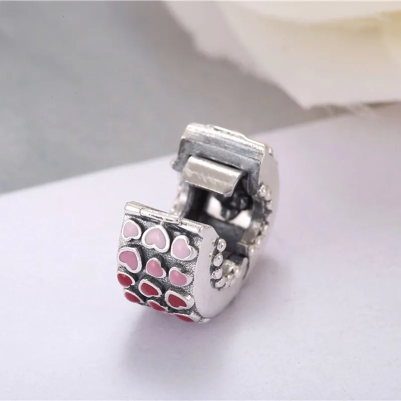 Burst of Love Clip Mixed Enamel Red Pink Hearts Charm Fit Women Bracelets & Bangles DIY Jewelry S925 Sterling Silver Bead