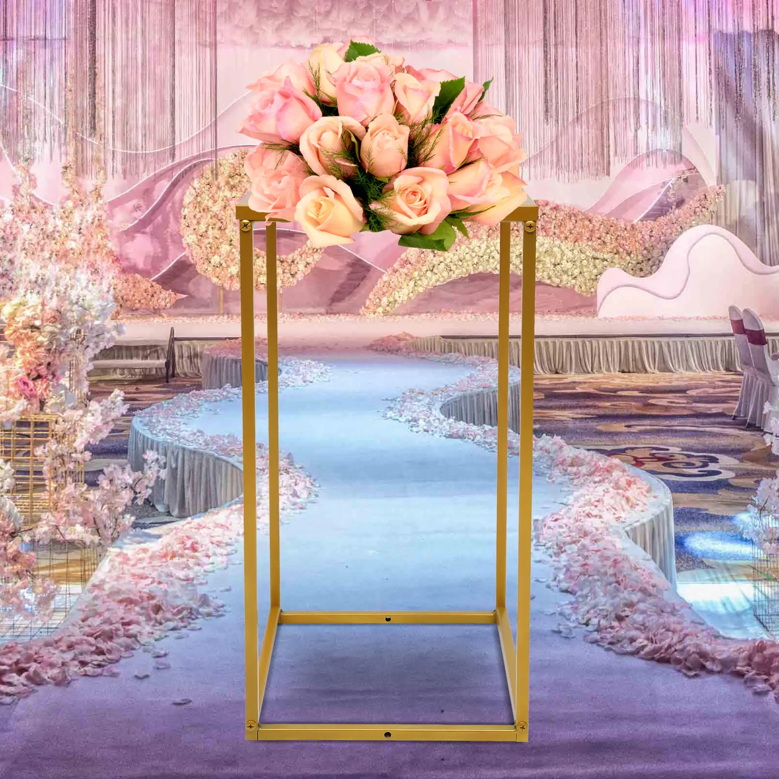 Flower Floor Vase Metal Column Flower Stand Flower Arrangement For Wedding Party Dinner Centerpiece Gold