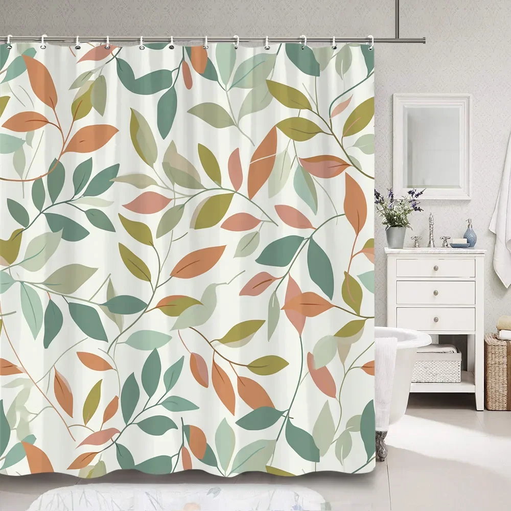 Modern Simple Colourful Leaf Shower Curtain Botanical Pattern Polyester Fabric Shower Curtains Bathroom Decoration With Hooks