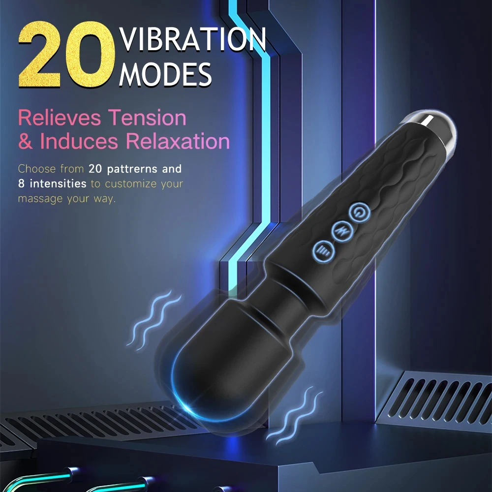 Powerful G Spot Female Vibrator AV Magic Wand Massager 20 Patterns 8 Speeds Rechargeable Clitoris Stimulator Sex Toy for Adult