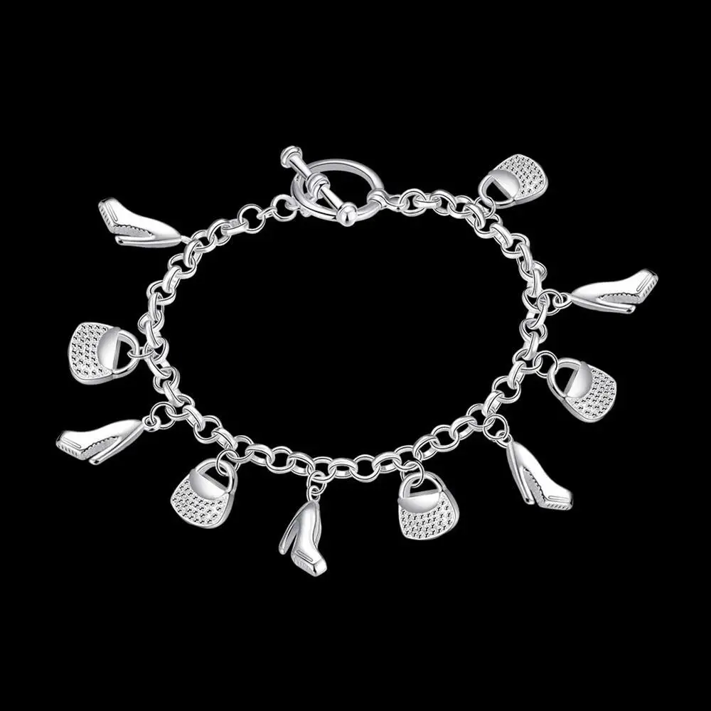 Hot charm Shoes and bags shopping chain 925 Sterling Silver  Bracelet for woman Wedding party Christmas Gifts fashion Jewelry