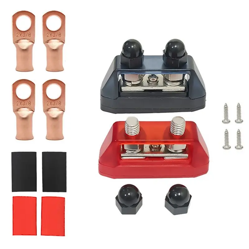 12-48V Bus Power Distribution Block With Protective Cover - M8/M10 Dual-Stud Terminal Block For RV, Solar, Marine.-X67A