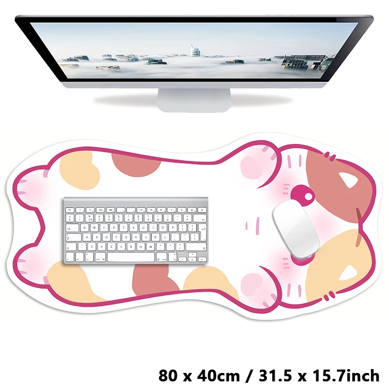 Calico Cat Cartoon Cute Pink Animal Kitty XXL Large Mouse Pad Computer Laptop Non-slip Office Keyboard Desk Mat Mousepad