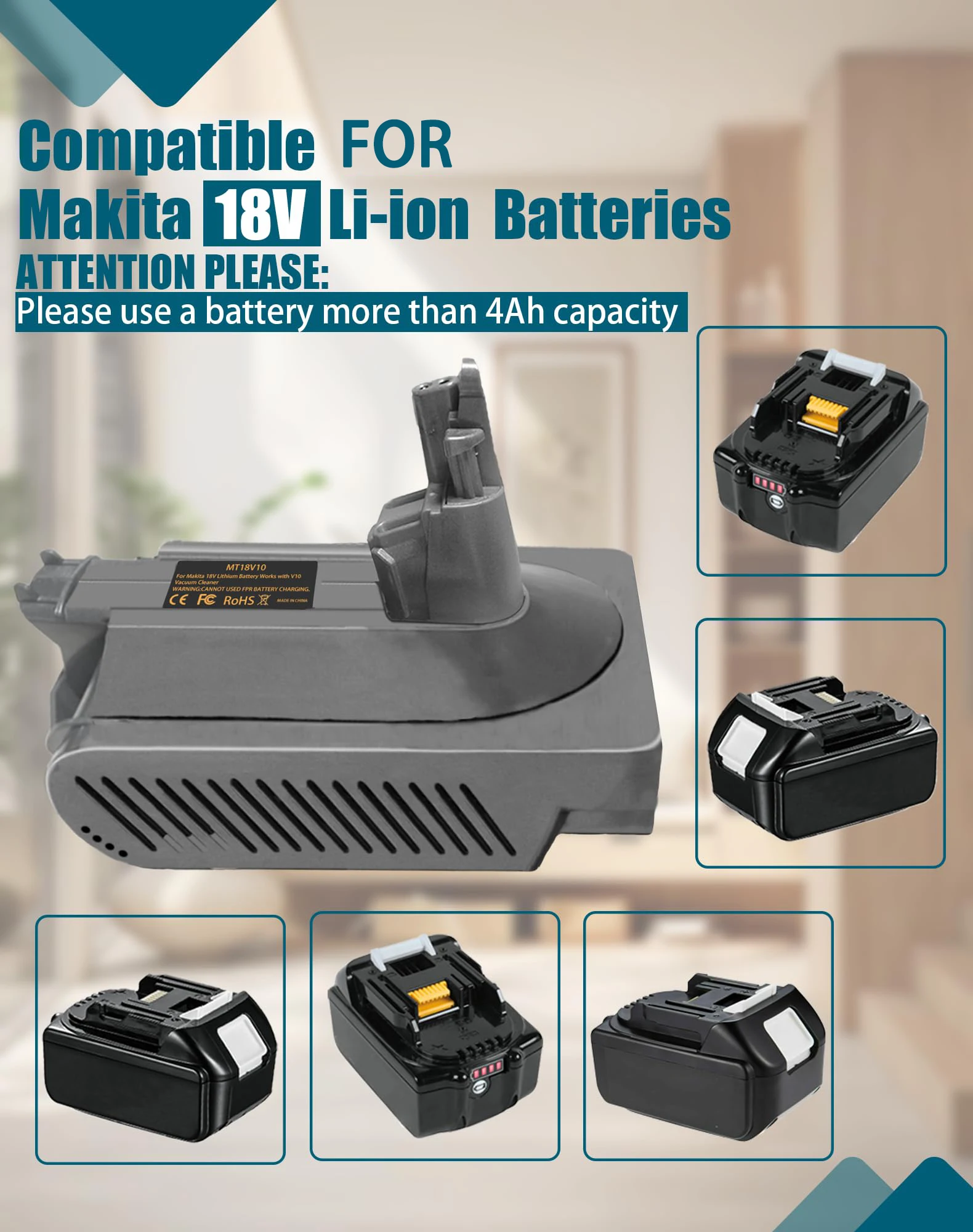 Adaptador de bateria mt18v10 para dyson v10 para makita 18v bateria de lítio convertendo para aspirador de pó ciclônico animal dyson v10