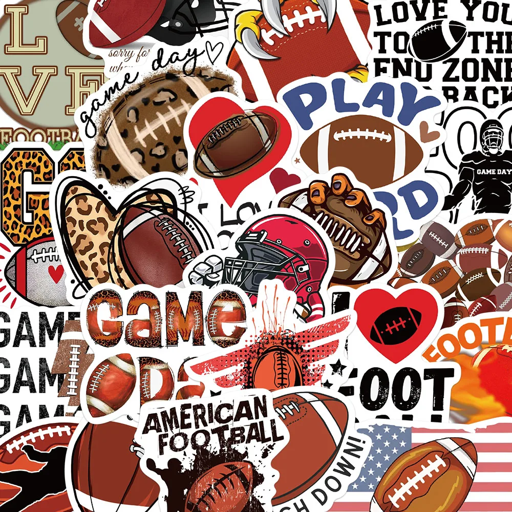 50PCS American Rugby Football Stickers PVC Decal Travel Luggage Guitar Refrigerator Laptop Waterproof Cool Graffiti Stickers