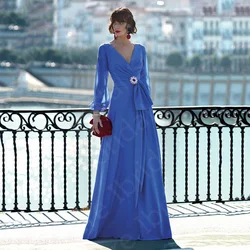 Modern Boho Mother Dresses 2024 Long Sleeves Mother of the Bride Gowns V Neckline Buttons Back Wedding Guest Dress On Sale
