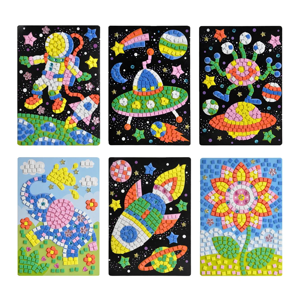 

6Pcs Mosaic Sticker Arts DIY Cartoon Crystal 3D Craft Educational Supplies for Kindergarten Preschool Kids DIY Stickers