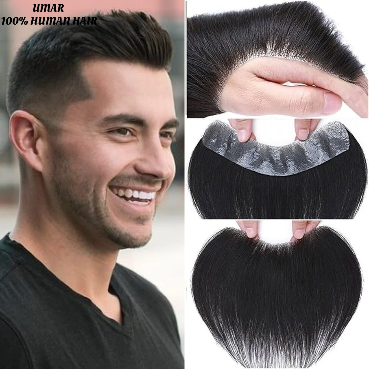 

Мужской парик из искусственной кожи на основе, тонкая кожа, натуральная линия волос, V-образный стиль, передний парик, человеческие волосы для мужчин, волосы Remy, натуральный черный