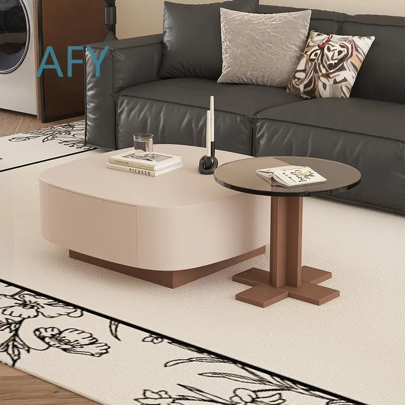 Modern Floating Coffee Table Set for Living Room Home Use Minimalist Creative Solid Wood Cream Style Small Space Coffee Table