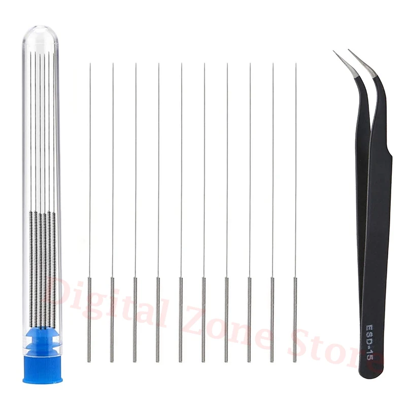

10Pcs 0.4 mm Needles Cleaner Pin and Tweezers Tool kit Stainless Steel Nozzle Cleaning Tool Set 3D Printer Parts