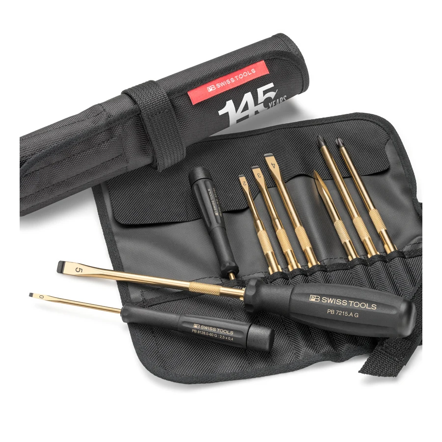 PB SWISS Gold Plated Screwdriver Set 145th Anniversary Limited Edition Screwdrivers with Tool Bag 8218.G 145 Y